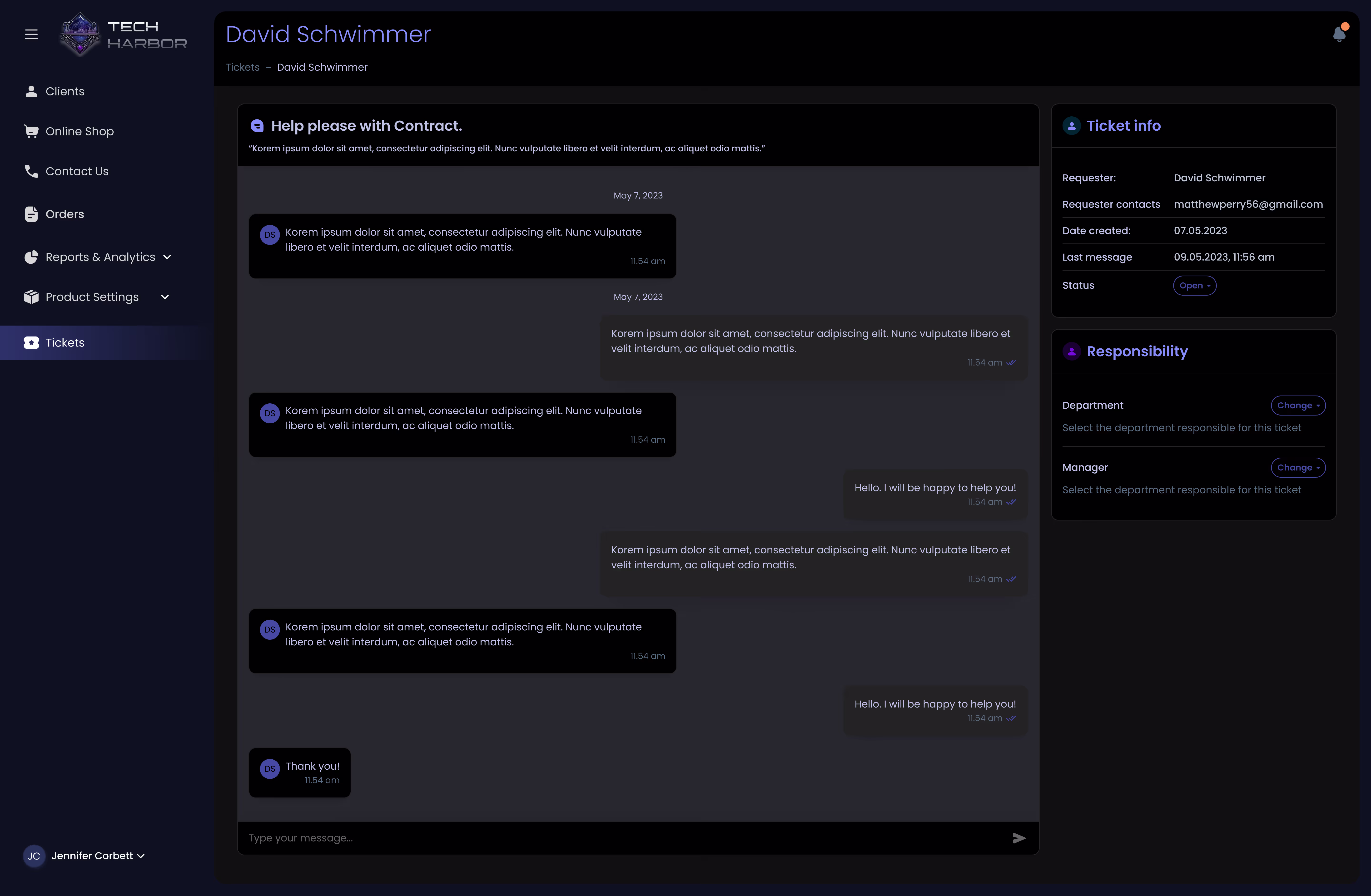 Chat screen inside the ERP
